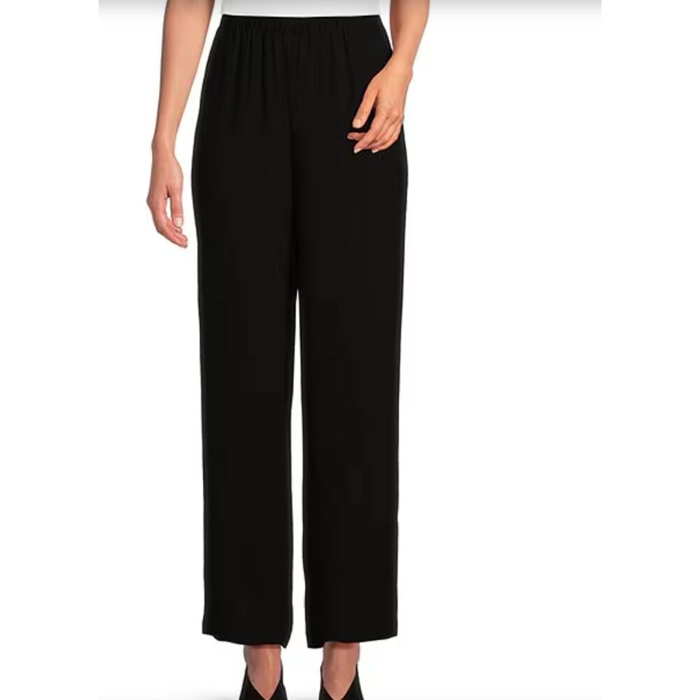 Eileen Fisher Silk Georgette Crepe Straight Ankle Pant | Sz 3X, Black NWT $248